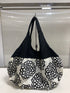 Ballontasche mit Dahlien-Print (schwarz x weiß)